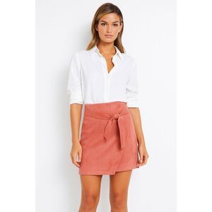 LOFT PINK DARK SALMON TIE FRONT FAUX WRAP FAUX SUEDE CAREER SKIRT SIZE: 18 NWT